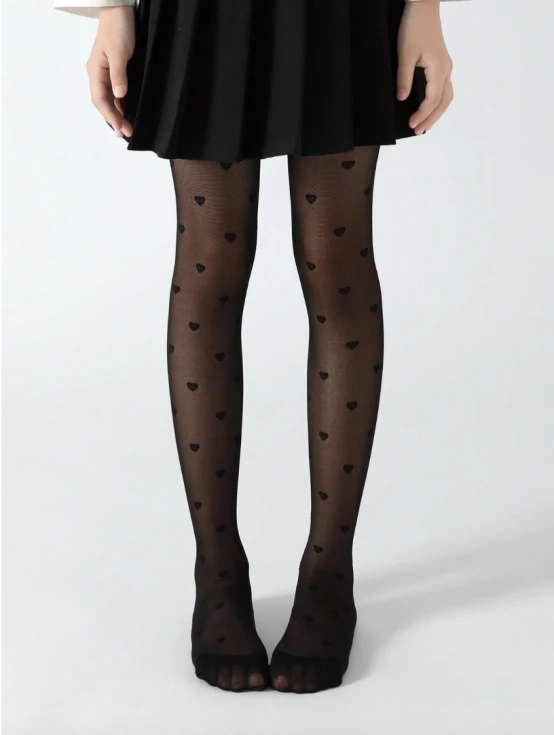 Collants Femme Noirs à Motifs Cœurs – Neufs Avec étiquettes – Taille Unique