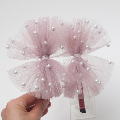 Bandeau en tulle rose poudré