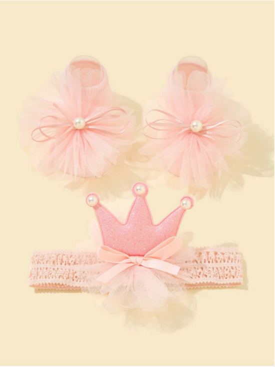 ensemble bébé princesse, chaussettes couronne bébé, bandeau tulle bébé, accessoires élégants bébé, cadeau bébé royal, tenue princesse bébé, chaussettes antidérapantes bébé, confort bébé élégance