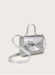 sac à main fillette, sac argenté enfant, sac avec nœud, sac fillette élégant, sac pour occasions spéciales, sac bandoulière enfant, accessoire mode fillette