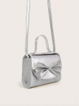 sac à main fillette, sac argenté enfant, sac avec nœud, sac fillette élégant, sac pour occasions spéciales, sac bandoulière enfant, accessoire mode fillette