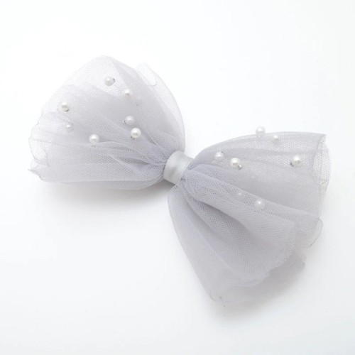 Pince cheveux fille tulle nœud gris