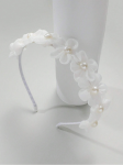 serre-tête fillette, serre-tête communion fille, accessoire cheveux cérémonie, serre-tête blanche élégante, serre-tête mariage enfant, serre-tête baptême fillette, serre-tête fleurs perles, accessoires cheveux élégants enfant