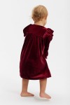 Dos de la robe Idalia velours bordeaux bébé fille montrant les volants aux épaules