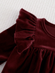 Fillette en robe princesse Idalia velours bordeaux manches longues sur fond blanc