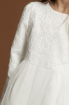 robe cérémonie fille, robe dentelle enfant, robe tulle blanc, tenue mariage fille, robe communion, robe manches longues, robe cortège, zoya fashion