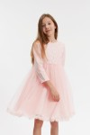 robe cérémonie fille, robe fille rose, robe tulle dentelle, robe demoiselle d'honneur, robe communion, robe manches longues, tenue mariage enfant