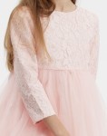 robe cérémonie fille, robe fille rose, robe tulle dentelle, robe demoiselle d'honneur, robe communion, robe manches longues, tenue mariage enfant