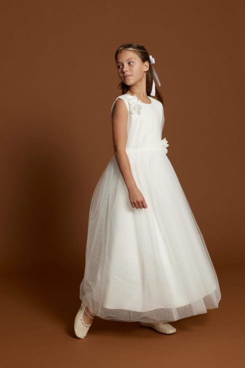 robe cérémonie fille, robe longue fille mariage, robe communion fille, robe tulle blanc crème, robe demoiselle d'honneur enfant, robe princesse fille
