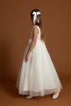 robe cérémonie fille, robe longue fille mariage, robe communion fille, robe tulle blanc crème, robe demoiselle d'honneur enfant, robe princesse fille