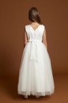 robe cérémonie fille, robe longue fille mariage, robe communion fille, robe tulle blanc crème, robe demoiselle d'honneur enfant, robe princesse fille