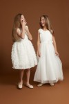 robe cérémonie fille, robe longue fille mariage, robe communion fille, robe tulle blanc crème, robe demoiselle d'honneur enfant, robe princesse fille
