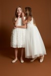 robe cérémonie fille, robe longue fille mariage, robe communion fille, robe tulle blanc crème, robe demoiselle d'honneur enfant, robe princesse fille