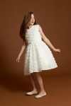 robe cérémonie fille, robe fille mariage, robe naya, robe blanc crème, robe fleurs 3d, robe communion, robe enfant élégante, zoya fashion