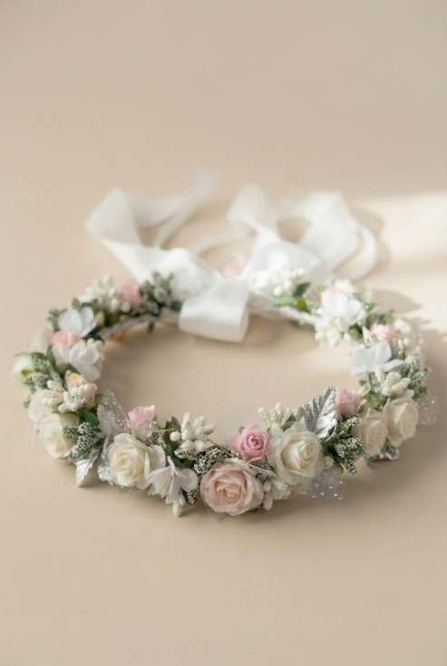 couronne communion fillette, couronne cheveux communion, accessoire communion enfant, couronne communion fait main, couronne élégante fillette, couronne communion UE, couronne fleurs satin communion