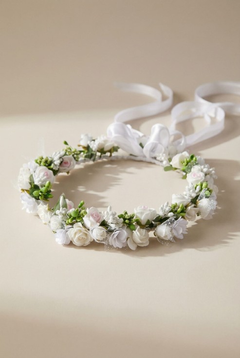 couronne de communion, couronne communion fillette, accessoires communion, couronne artisanale, couronne fleurs communion, première communion, accessoires cheveux fillette, couronne élégante communion