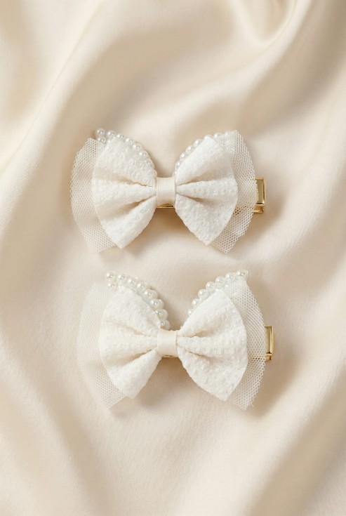 Accessoires pour cheveux pour filles, ensemble de 2 barrettes "Cream", élégance, occasions spéciales, haute qualité, confort, durabilité.