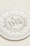 écusson communion, applique ihs argent, décoration communion, accessoire aube communion, broderie religieuse, hostie tissu, première communion