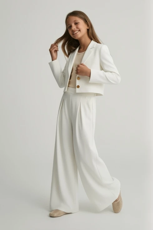 Ensemble de cérémonie fille Emi blanc, ensemble blanc pour fille, mode enfantine de cérémonie, tailles 140-164 cm, ZOYA Fashion France