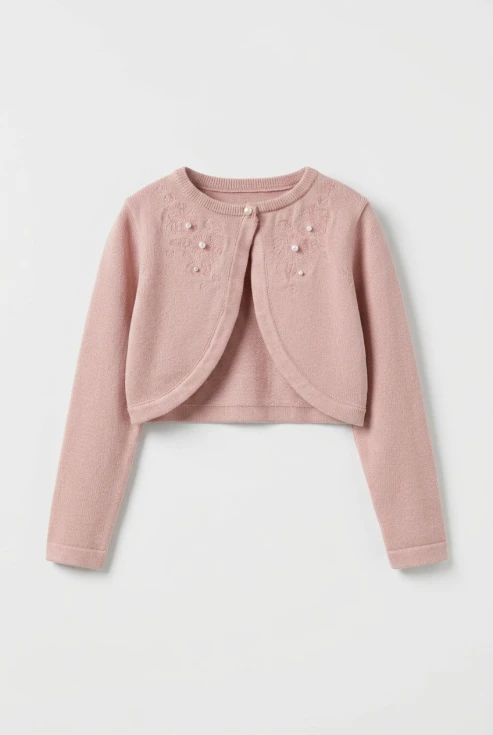 Boléro de cérémonie fille Ada rose, boléro rose poudré pour fille, mode enfantine de cérémonie, tailles 92-152 cm, ZOYA Fashion France