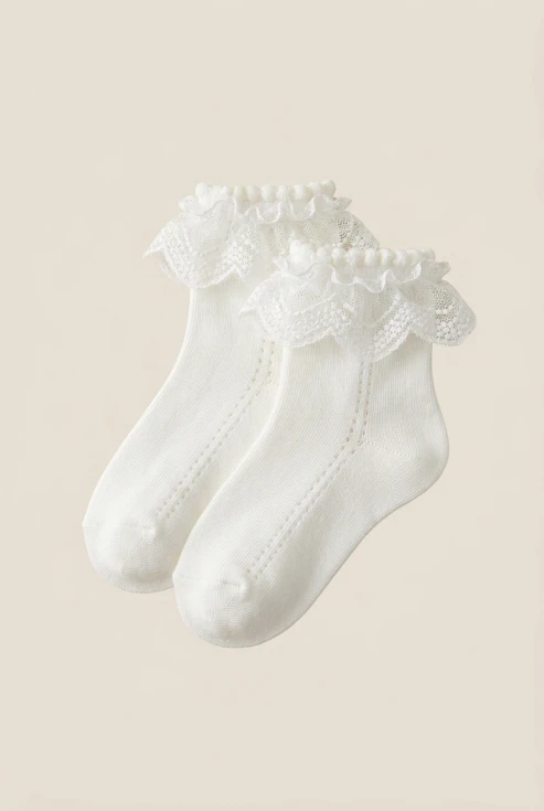 Chaussettes blanches de cérémonie fille, chaussettes blanches pour fille, mode enfantine de cérémonie, tailles 6-12 mois à 8-12 ans, ZOYA Fashion France