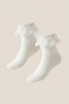 Chaussettes blanches de cérémonie fille, vue de dos, finition raffinée, chaussettes blanches