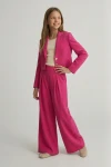Ensemble de cérémonie fille Emi fuchsia, vue de dos, finition raffinée, ensemble fuchsia