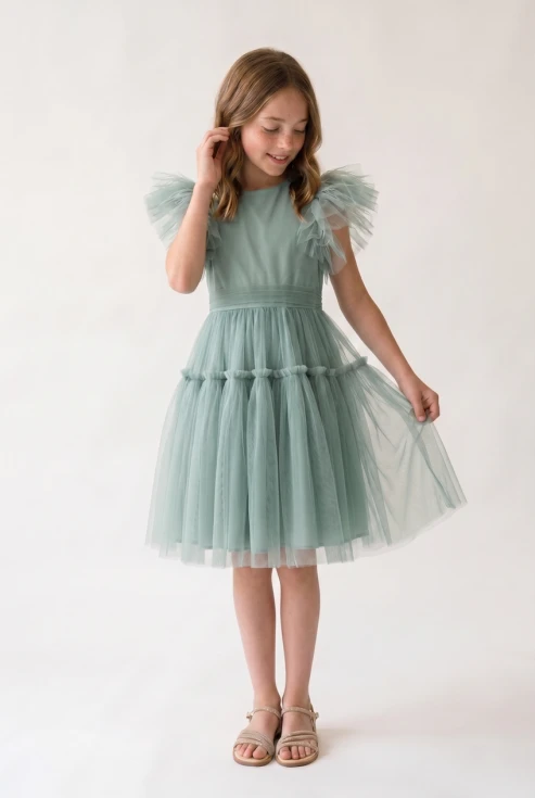 robe tulle fille, robe verte fille, robe cérémonie fille, robe communion fille, robe Paola, robe fillette élégante, zoya fashion