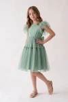 robe tulle fille, robe verte fille, robe cérémonie fille, robe communion fille, robe Paola, robe fillette élégante, zoya fashion