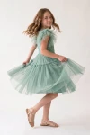 robe tulle fille, robe verte fille, robe cérémonie fille, robe communion fille, robe Paola, robe fillette élégante, zoya fashion
