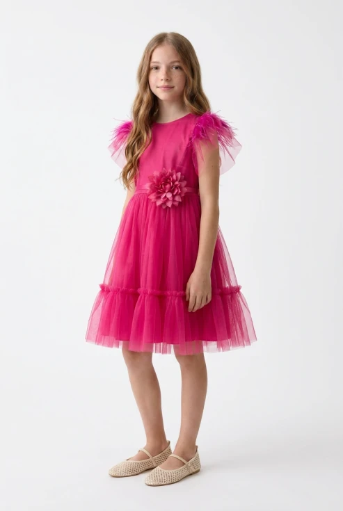 robe tulle fille, robe fuchsia fille, robe cérémonie fille, robe communion fille, robe Gabi, robe fillette élégante, zoya fashion