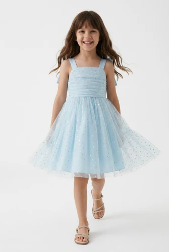 Robe de cérémonie Rina bleu ciel à nœuds pour fille