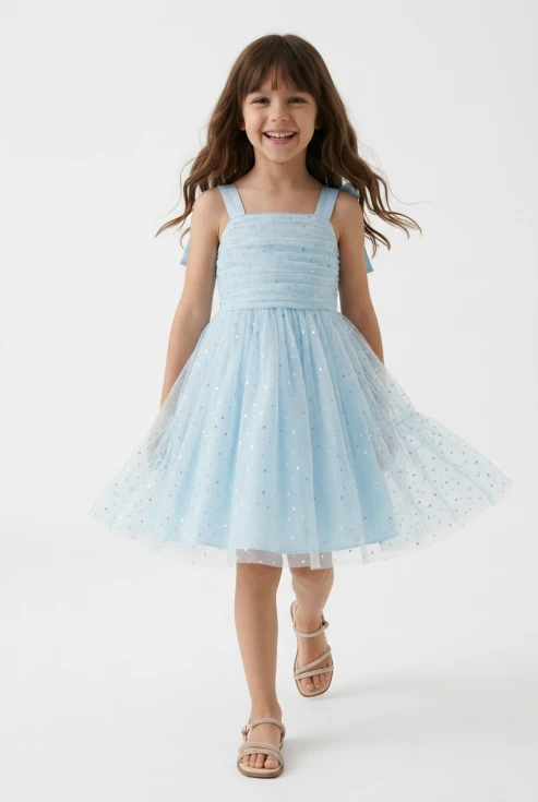 robe cérémonie fille, robe bleu ciel fille, robe communion fille, robe Rina, robe tulle fille, robe fillette élégante, zoya fashion