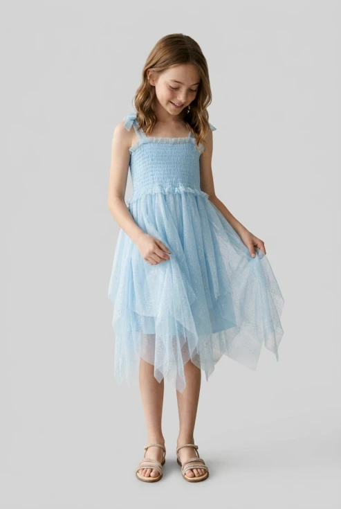 robe cérémonie fille, robe bleu ciel fille, robe tulle fille, robe Suzi, robe communion fille, robe fillette élégante, zoya fashion