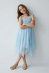 robe cérémonie fille, robe bleu ciel fille, robe tulle fille, robe Suzi, robe communion fille, robe fillette élégante, zoya fashion