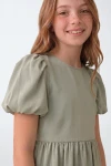 robe cérémonie fille, robe verte fille, robe satinée fille, robe Sia, robe communion fille, robe fillette élégante, zoya fashion