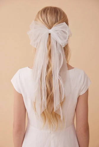 Barrette Élégante en Tulle avec Long Nœud pour Fillette
