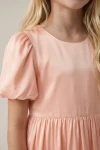 Robe Sia rose – gros plan de l'encolure ronde et d'une manche bouffante