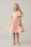 Robe Sia rose à manches bouffantes – silhouette entière de face