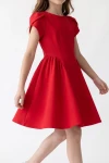 Robe Rumi rouge – découpes arrondies et côtés froncés, vue de face
