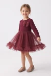 Robe Iga bordeaux – vue de face, jupe évasée en tulle finie par un volant