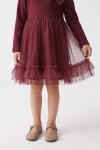 Robe Iga bordeaux – devant de la jupe en tulle et son volant