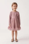 Robe Iga rose à manches longues et nœud sur le côté du buste – vue de face