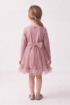 Robe Iga rose vue de dos – fermeture éclair et grand nœud de la ceinture en tulle à la taille