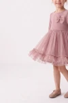 Robe Iga rose – jupe évasée en tulle à volant et nœud sur le buste