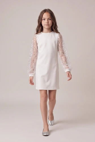 Robe de cérémonie Vivienne blanche à manches en tulle pailleté pour fille – communion et fêtes de fin d'année