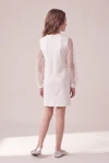 Robe Vivienne blanche vue de dos – fermeture éclair dissimulée au centre, silhouette entière