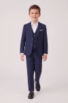 Costume garçon Liam bleu marine en mouvement – veste, gilet et pantalon