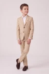 Costume garçon Liam beige – veste boutonnée à poches à rabat et pantalon, vue de face