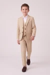 Costume garçon Liam beige – veste ouverte, gilet boutonné et pantalon, vue de face